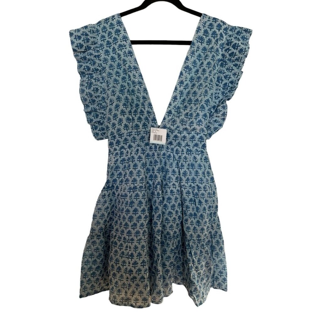 Oliphant Dress Womens Medium Cross Back Mini 1210V Ruffle Flare Back Strap Blue
